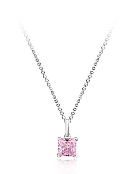 Pink [P 0445] 925 Sterling Silver High Carbon Diamond Geometric Dainty Necklace